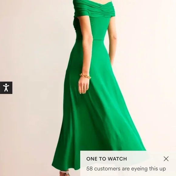 Boden Emerald Green Maxi Dress with off the shoulder neck line - Picture 2 of 6